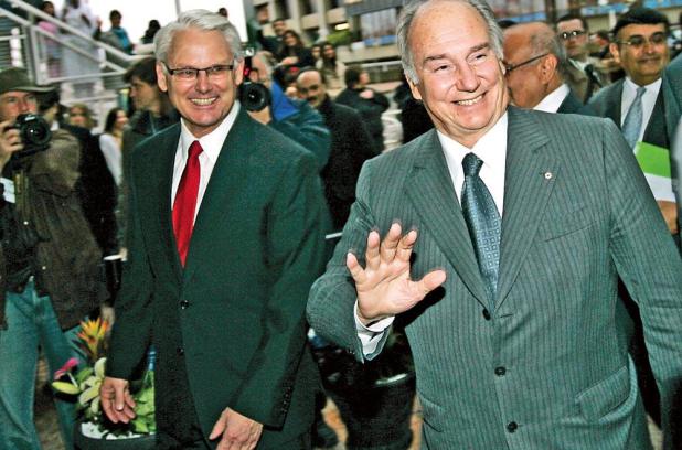 Premier Gordon Campbell, left, escorts the Aga Khan into the Pan Pacific Hotel, Vancouver - Golden Jubilee - 2008