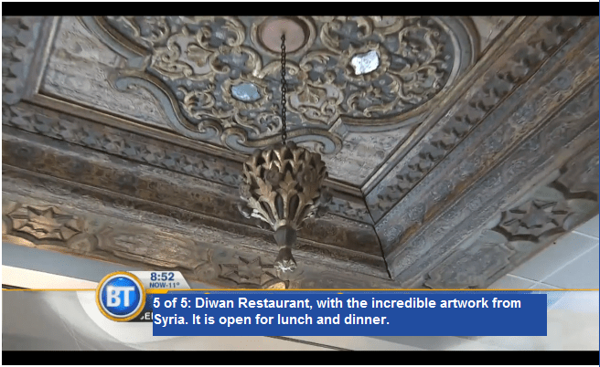 5 of 5: Diwan Restaurant, with the incredible artwork from Syria. It is open for lunch and dinner. (via Breakfast Television)