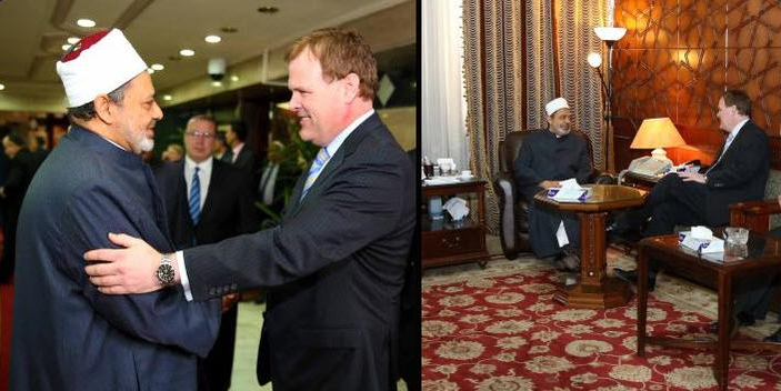 Canada's Foreign Affairs Minister John Baird meets with the Grand Imam of the El Azhar Mosque in Cairo
