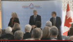 Prime Minister Stephen Harper, Bill Gates and Susan Johnson at the Delegation of Ismaili Imamat for the maternal, newborn and child health (MNCH) session (Image screen capture of live webcast)