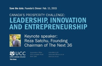 Reza Satchu to be keynote speaker at Upper Canada College, Toronto, February 11, 2015