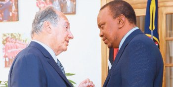 His Highness Prince Karim Aga Khan IV with Kenya's President Uhuru Kenyatta, son of Jomo Kenyatta, Kenya's 1st President.