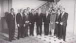 February 25, 1992: His Highness the Aga Khan, 49th Shia Ismaili Imam, pictured with members of the US Aga Khan Foundation National Committee (1989-1992) at his residence on the occasion of the Aga Khan Foundation's 25th anniversary. From left to right: Tajdin Mitha, Shahbudin Rahimtoola, Habibullah Jamal (President, US Aga Khan Council), Iqbal Paroo, Zulfikar Esmail (Chairman, AKF, USA), the Aga Khan, Azim Nanji (Vice Chairman), Fariyal Ross-Sheriff, Lutaf Dhanidina and Iqbal Noor Ali (then CEO, AKF USA). Photo: The Ismaili, USA.