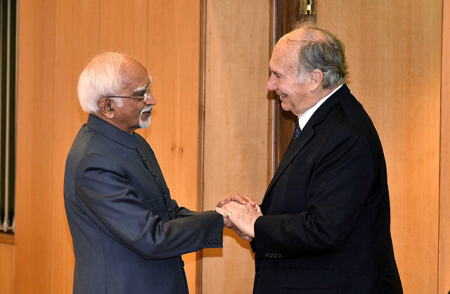 His Highness Prince Karim Aga Khan meets Vice President of India, Shri M. Hamid Ansari