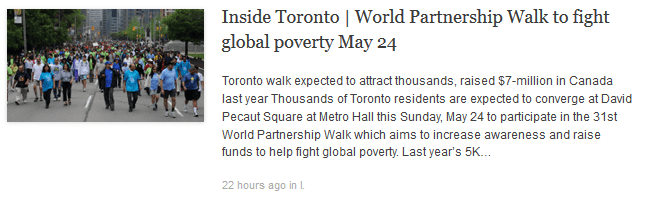 Inside Toronto- World Partnership Walk to fight global poverty May 24