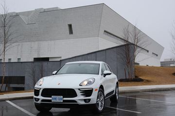 The 2015 Porsche Macan S in front of Aga Khan Museum in Toronto. Two illustrations of streamlined, sleek design. (Photo: KATHY RENWALD via Inside Toronto)