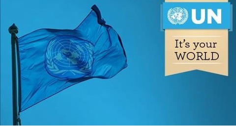 Karachi attack on Ismailis - UN Flag with tagline: it's your world