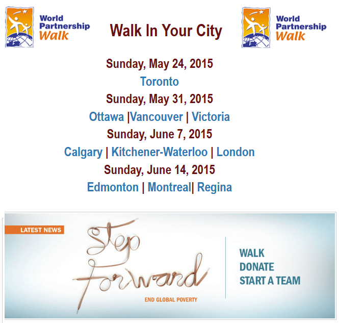 World Partnership Walk – 31 years of Canadian Partnership and Commitment with the Global Community to fight poverty