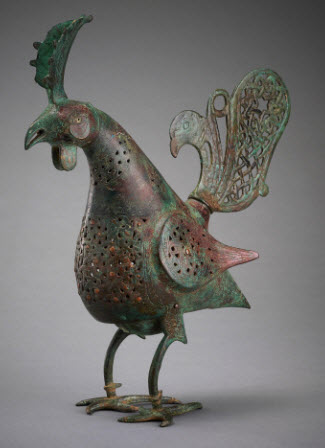 Copper inlaid incense burner dated 11th century, eastern Iran. Aga Khan Museum