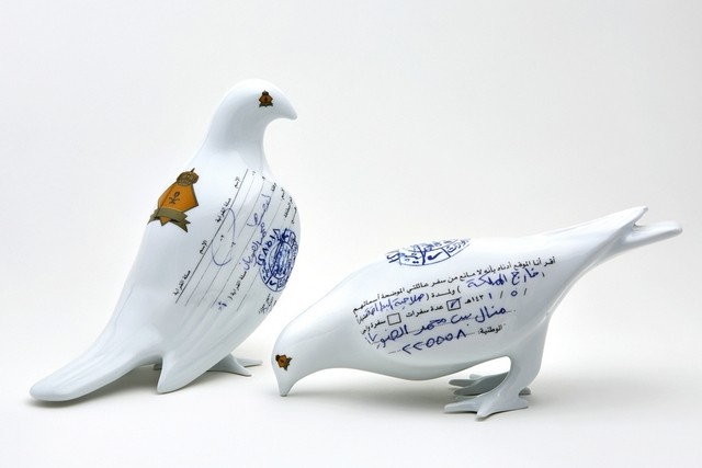 Manal Al Dowayan, B. 1973, Two Ceramic Doves (image via Aga Khan Museum - Barjeel Art Foundation Collection). Al-Qassemi's Sharjah based Barjeel Art Foundation contemporary art collection on exhibit and showcasing work by Arab artists at Toronto’s Aga Khan Museum.
