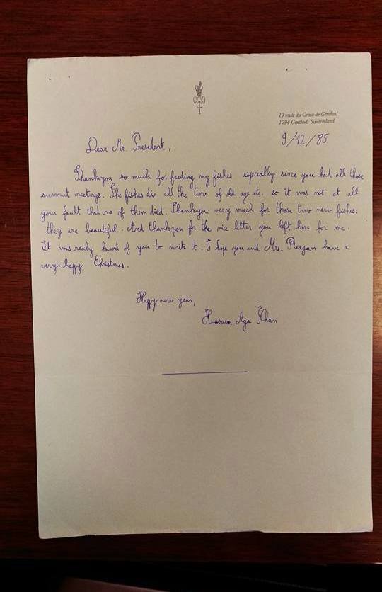 Prince Hussein Aga Khan's Letter to President Reagan