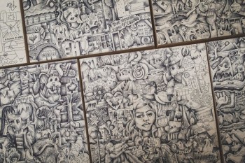 The 10-inch-by-10-inch panels are put together to create the 3-foot-by-6-foot final product. / Photo: Alex Tran