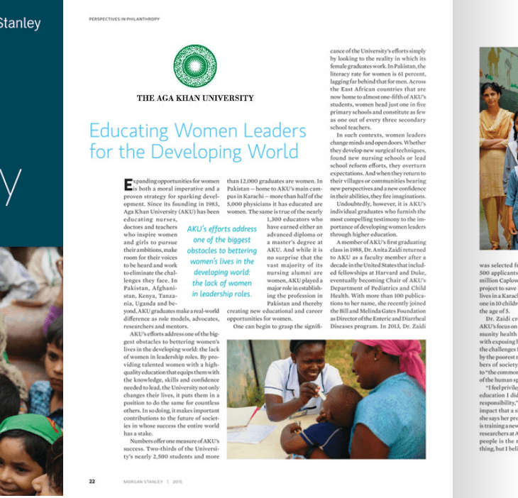 Morgan Stanley Wealth Management Launches Perspectives in Philanthropy and Cites Aga Khan University as an Innovator in The Advancement of Women and Girls