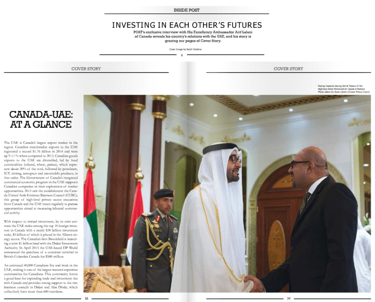 POST - Cover Story - Investing in each others future - His Excellency Ambassador Arif Lalani Canada-UAE Re-energize Relations