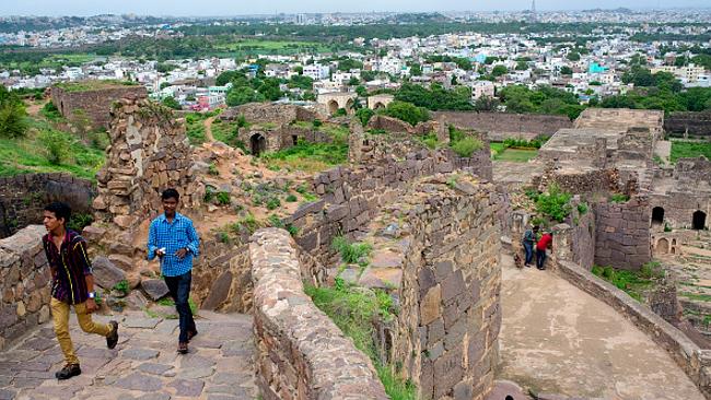 Tourists at Golconda Fort, about 11km from Hyderabad.