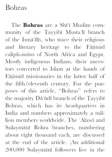 "Bohras" Encyclopaedia of Islam article