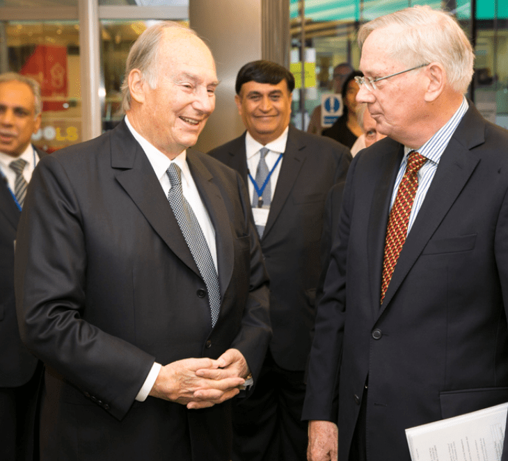 His Royal Highness the Duke of Gloucester, Patron of ICOMOS-UK receives His Highness the Aga Khan for the 50th anniversary conference. (Photo AKDN / Anya Campbell)