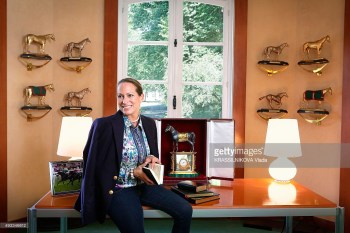 Aiglemont, France. September 9, 2015: Princess Zahra Aga Khan in her office at her horses training center. Image credit: Krassilnikova Vlada