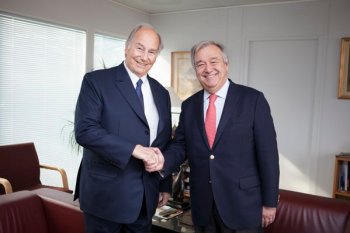 His Highness the Aga Khan, visited UNHCR headquarters today to meet UN High Commissioner for Refugees António Guterres and discuss past and future cooperation in emergency operations around the world. (image credit: The Ismaili)