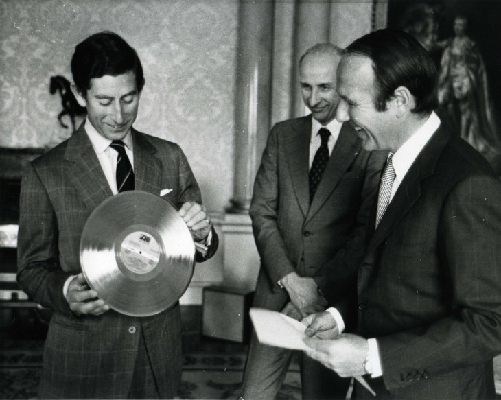 Prince Charles was given the record "Golden Soul" by the UN High Commissioner for Refugees Sadruddin Aga Khan (right) during a ceremony. (Image credit: UNHCR Photos/ 1977)