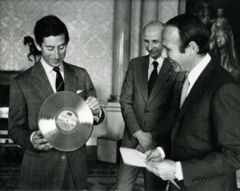 Prince Charles was given the record "Golden Soul" by the UN High Commissioner for Refugees Sadruddin Aga Khan (right) during a ceremony. (Image credit: UNHCR Photos/ 1977)