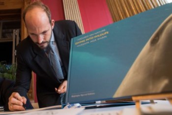Monaco, November 7-9, 2015: Prince Hussain Aga Khan signing his book, Diving into the Wildlife at the BLUE Ocean Film Festival & Conservation Summit. (Image credit: Monaco Reporter)