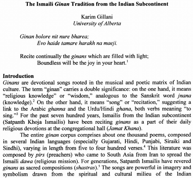 Karim Gillani: The Ismaili Ginan Tradition from the Indian Subcontinent