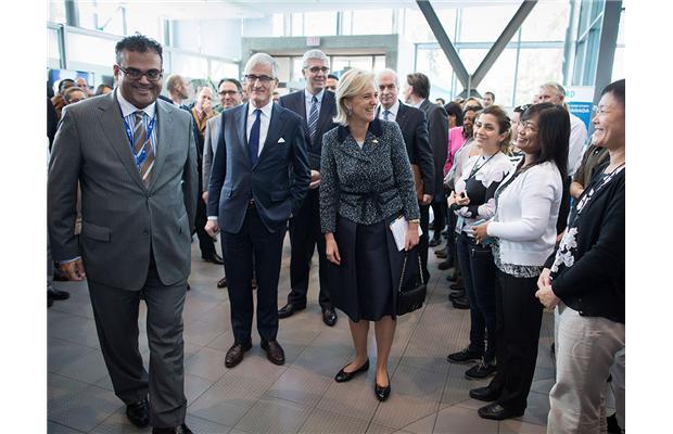 VP Karim Kassam welcomes Princess Astrid of Belgium on tour of Ballard Power Systems, Burnaby