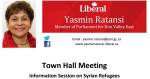 MP Yasmin Ratansi to hold information session on Syrian Refugees