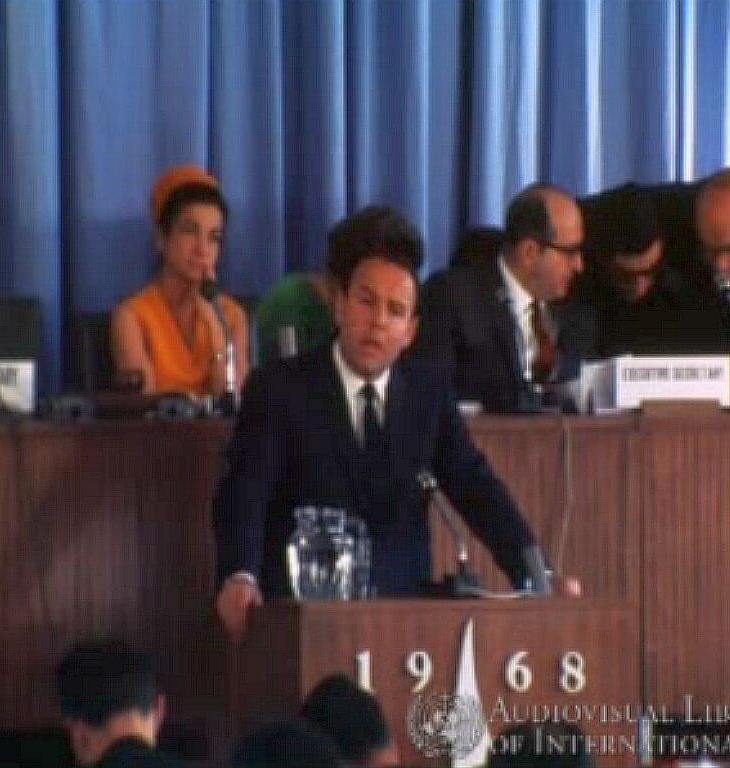 Prince Sadruddin Aga Khan at the International Conference on Human Rights, Tehran, Iran, April 1968
