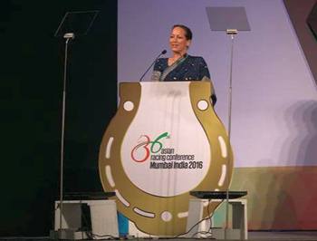 Princess Zahra Aga Khan delivering the keynote address at the 36th Asian Racing Conference (Image credit: Aga Khan Studs)