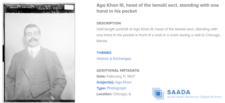 South Asian American Digital Archive: Aga Khan III in Chicago, Illinois, 1907