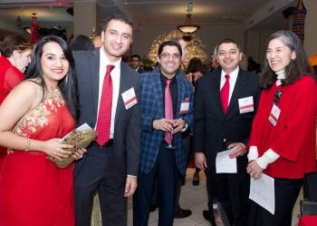 Pictured at the Red Sari evening, from left, are Ronak Sitafalwalla; Dr. Shoeb Sitafalwalla, medical director and founder of SACC; Ghulam Khalfan, community organizer; Dr. Nirav Shah, director of the Illinois Department of Public Health; Dr. Julie Morita, commissioner of the Chicago Department of Public Health. Photo: Advocate Health Care