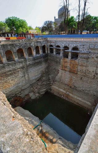 16th century well, restored by the Aga Khan Trust for Culture, gathers 100 thousand litres of water during rain-showers