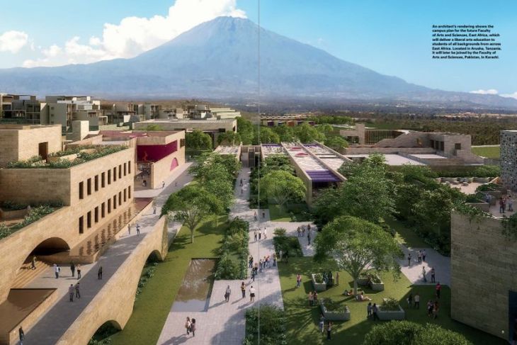 Architect's rendering: Aga Khan University Arusha - Mount Meru in Background