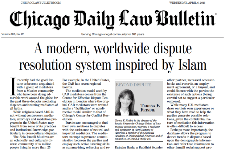 Conciliation and Arbitration Board: A modern, worldwide dispute resolution system inspired by Islam