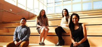 Outgoing University of Calgary students heading to Uganda and Ghana. From left: Kevin Capuno, Sydney Krill, Sahar Khajeali and Zeeyaan Somani.