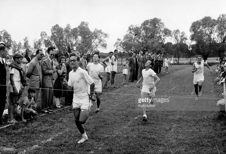 1st August 1953: Prince Amyn Aga Khan about to break the tape in a race at Le Rosey, Switzerland. (Photo by Kurt Hutton/Picture Post/Getty Images)
