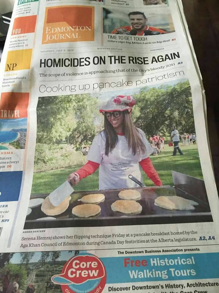 Serena Hemraj - Canada Day on front page of Edmonton Journal