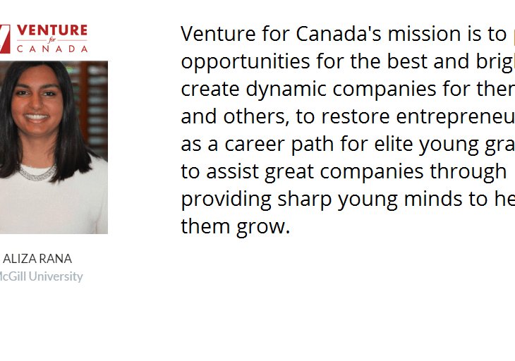 Aliza Rana appointed 'Venture for Canada' Fellow