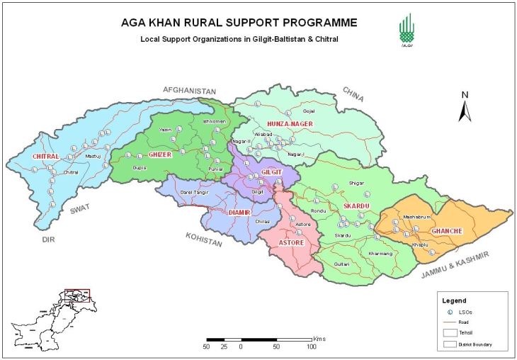 Aga Khan Rural Support Programme Pakistan (AKRSP, P) - Programme Area Map (Image credit: AKRSP,P)