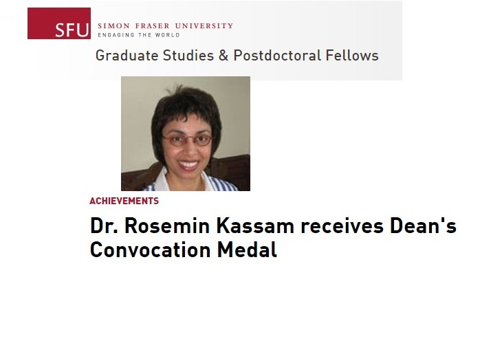 Dr. Rosemin Kassam receives Dean's Convocation Medal from Simon Fraser University