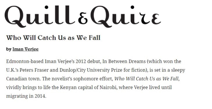 Book Reviews of Iman Verjee's second novel: Who Will Catch Us As We Fall