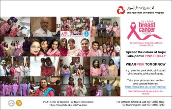 Clad in pink, men and women to walk for breast cancer awareness at the Aga Khan University Hospital, Karachi
