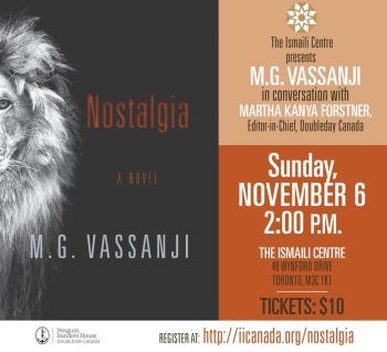 Two-time Giller Prize Winning, best-selling Canadian author M.G.Vassanji to speak at Ismaili Centre Toronto