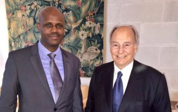 His Highness Prince Karim Aga Khan with Libérât Mfumukeko, the Secretary General of the East African Community (EAC). The Secretary General of the EAC was in Brussels for a funding meeting at the European Commission. (Image credit: Bwiza)