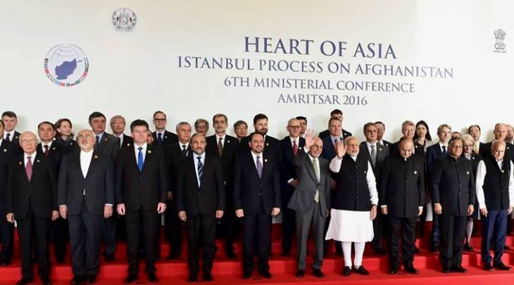 Sunday, Dec 4th, 2016 - Amritsar, India: Prime Minister Narendra Modi, along with Afghanistan's President Ashraf Ghani, Finance Minister Arun Jaitley, MoS for External Affairs V K Singh and other delegates, pose for a group photo before the inauguration of the 6th Heart of Asia Ministerial Conference.<br /> Mrs. Nurjehan Mawani, AKDN Resident Representative for Afghanistan, is seen standing at the back row, 5th person from the left.<br /> (PTI Photo by Kamal Kishore)