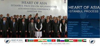 Sunday, Dec 4th, 2016 - Amritsar, India: Prime Minister Narendra Modi, along with Afghanistan's President Ashraf Ghani, and other delegates, pose for a group photo before the inauguration of the 6th Heart of Asia Ministerial Conference. Mrs. Nurjehan Mawani, AKDN Resident Representative for Afghanistan, is seen standing at the back row, 3rd person from the left. (Image credit: MEA via The Indian Express)