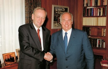 Ottawa, Canada. 2002: His Highness Prince Karim Aga Khan with the Right Honourable Jean Chrétien, Prime Minister of Canada.