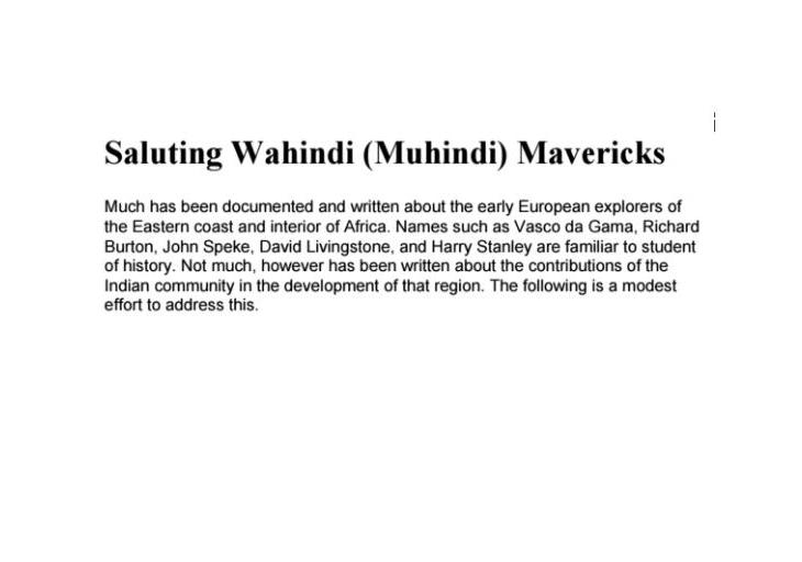 Saluting Wahindi (Muhindi) Mavericks - Chandra Jadav